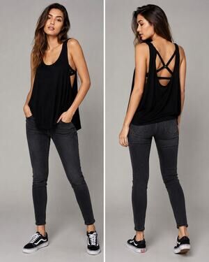 Free People Intimately Black Sheer Oversized Tank Top Size M Boho Festival